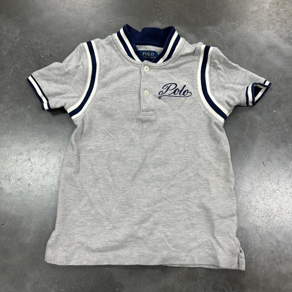 Polo Ralph Lauren Boys Gray Ralphs Tigers 67 Varsity Polo Shirt Size 4